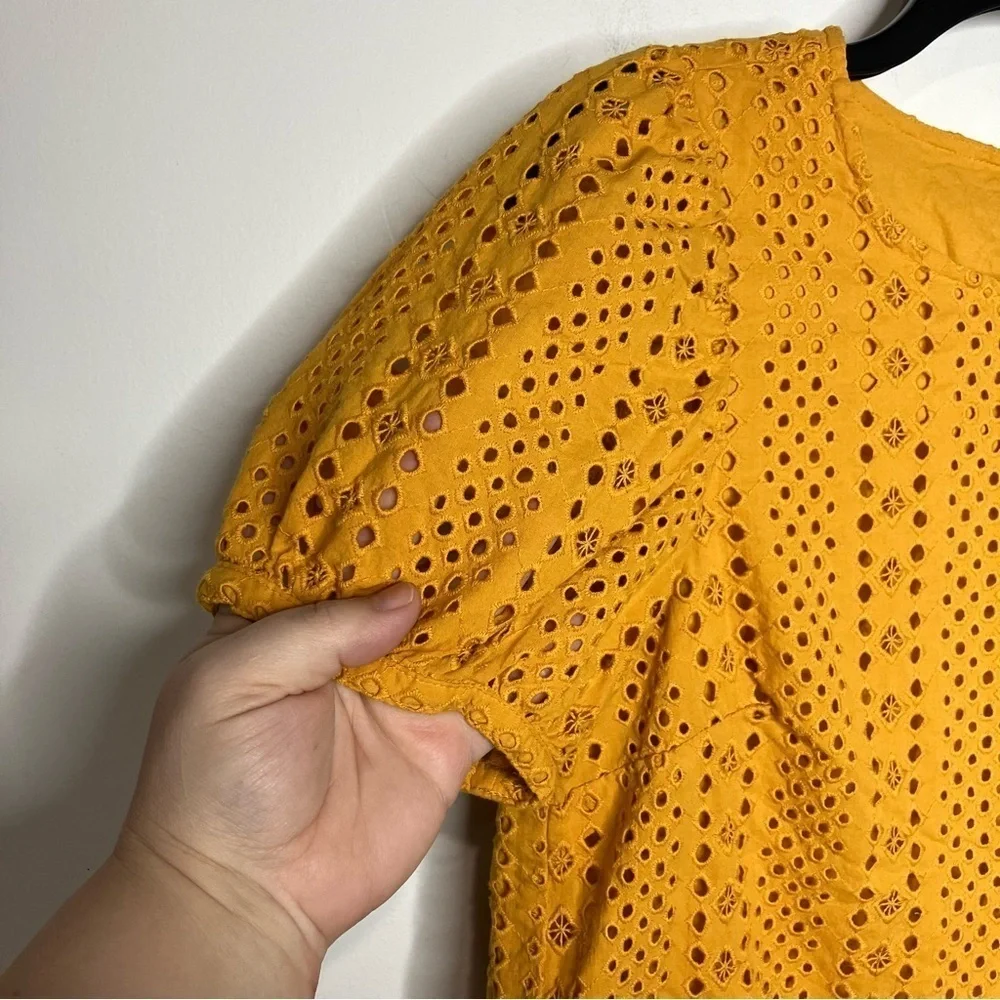 J. Crew eyelet puffed sleeve blouse golden‎ yellow size XS